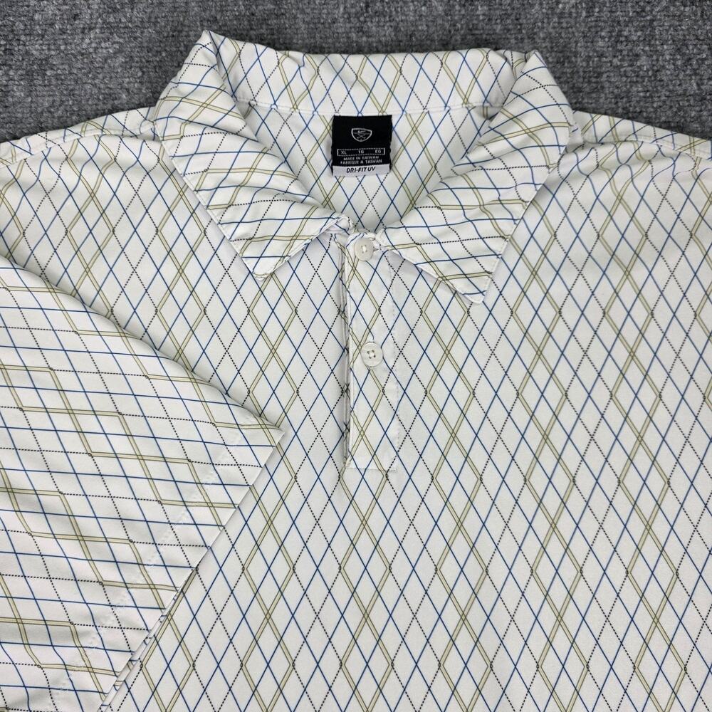 Nike Golf Shirt Mens XL White Argyle Polo Dri-FIT UV Short Sleeve Performance